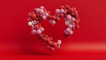 Multicolored Balloon Love Heart. Red, Pink And White Balloons Arranged In A Heart Shape. 3D Render 