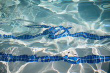 Ripped Waves In A Swimming Pool Over Blue Tiles
