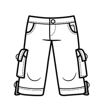 Denim Breeches With Additional Patch Pockets  Outline For Coloring On A White Background