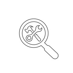 Poster - Search repair and maintenance car service station, line icon vector. Crossed tools symbol with magnifying glass. Vector isolated illustration