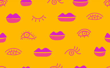 Wall Mural - Seamless pattern with eyes and lips