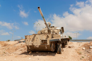 Abandoned tank in the Judaea desert.Israel.