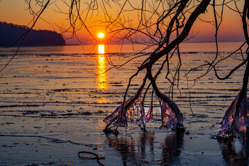 Wall Mural - sunset on the river