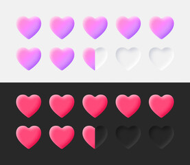Aufkleber - hearts rating icons set 3d vector neumorphic light and dark style material design elements on white 