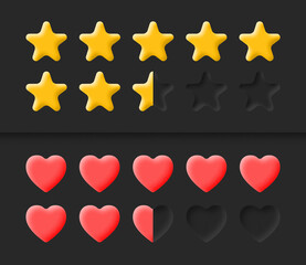 Poster - 3d vector neumorphic game ui elements stars achievement rank scale and life health bar rating system