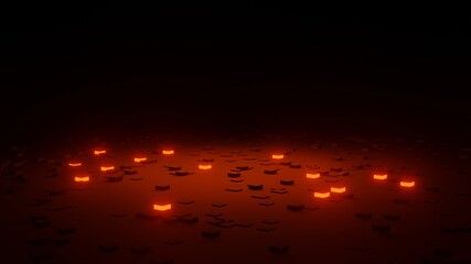 Poster - Fiction Landscape with red light. 3D Illustration in dark background with copy space