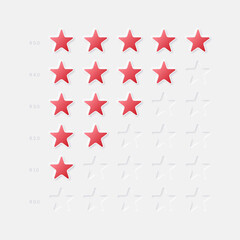 Poster - neumorphic design ui elements 3d vector red stars five point rating system on white background. abst