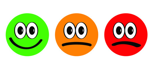 Wall Mural - Emotion faces for Buttons Three face with happy, neutral and sad emotion faces. Cartoon faces. Expressive eyes and mouth, smiling, crying and surprised character expressions. Vector. Compliment day.