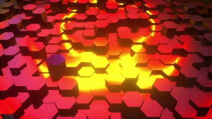 Aufkleber - Computer generated hexagonal abstract design with neon light. 3d rendering of honeycomb backdrop.