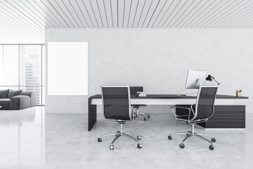 Poster - Mockup canvas in white and black office room with furniture and computer