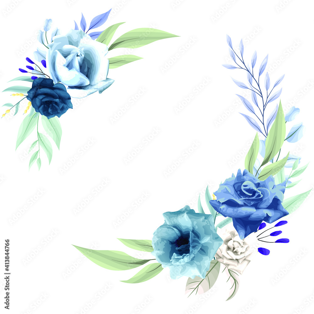 beautiful wreath with rose blue floral set Stock Vector | Adobe Stock