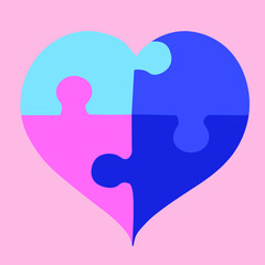 Wall Mural - Heart, puzzle icon. Vector illustration, flat design. Colors-blue and pink