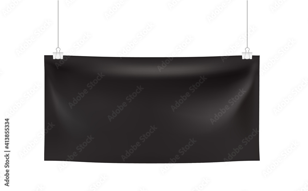 3d Vector realistic Empty rectangular Banner hanging on binder clips ...