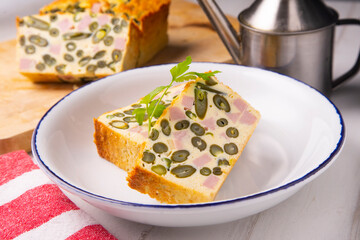 Wall Mural - Vegetable pudding with green beans and ham.