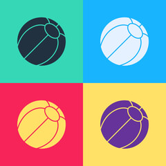 Sticker - Pop art Beach ball icon isolated on color background. Vector.