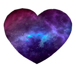 Wall Mural - painted galaxy in heart shapes isolated on white background. happy valentine s day watercolor vector