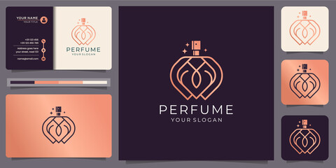 Wall Mural - minimalist perfume line art style. symbol for cosmetic,beauty salon,skin care,product,bottle. logo with business card template. premium vector