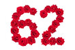 © Olga - Numeral 62 made of red roses on a white isolated background. Element for decoration. sixty two. Red roses.