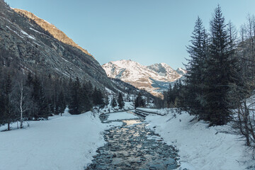 Sticker - River and mountains in winter, Cogne, Aosta Valley, Italy
