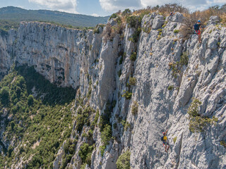 Sticker - drone shot climbers on big wall, Gorges du Verdon, France