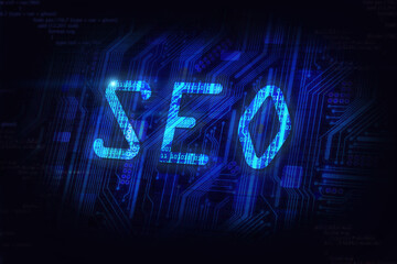 search optimization concept (SEO) sign in dark blue style