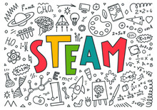 STEAM. Science, Technology, Engineering, Art, Mathematics. Education Doodles And Hand Written Word "STEAM"