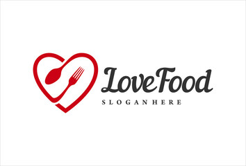 Wall Mural - Love food restaurant logo design template, vector illustration.