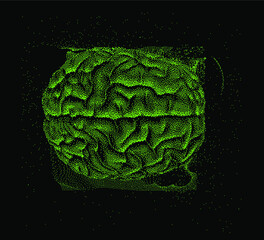Aufkleber - 3D vector illustration of brain made of pixels and particles. Concept of neural network, neurology and neuroscience.