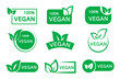 © TMvectorart - Vegan food labels. Collection icons for healthy food. Green emblems for promotion natural products. Vector illustration.