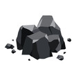 Pile of coal. Fossil stone of black mineral resources. Polygonal shapes. Rock stones of graphite or charcoal. Energy resource icon