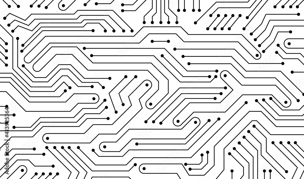 Electronics board. Circuit board electronic hi tech pattern. Vector abstract computer chip. Black monochrome background