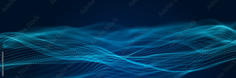 Futuristic background of points with a dynamic wave. Excellent data visualization. 3D rendering. - obrazy, fototapety, plakaty 