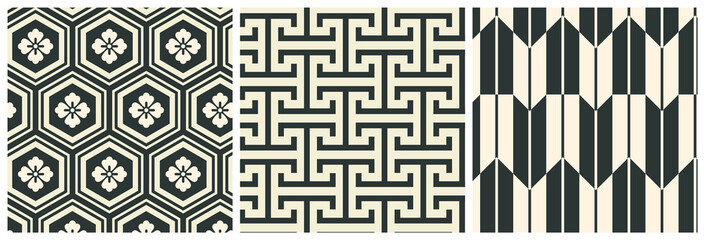 Poster - Asian kojitsunagi seamless pattern as turtle hexagons.