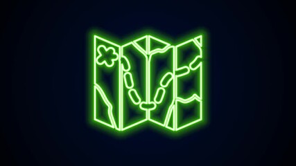 glowing neon line golf course layout icon isolated on black background. 4k video motion graphic anim