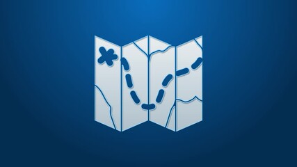 white line golf course layout icon isolated on blue background. 4k video motion graphic animation.