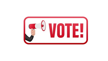 Poster - Hand Holding Megaphone with vote. Megaphone banner. Web design. Motion graphics.