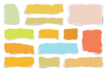 Wall Mural - Ripped colorful paper strips. Realistic crumpled paper scraps with torn edges. Shreds of notebook pages. Vector illustration.