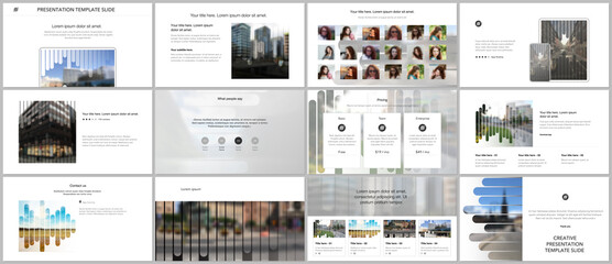 Wall Mural - Vector templates for website design, presentations, portfolio. Templates for presentation slides, flyer, leaflet, brochure, report. Background template with lines, photo place for business design.