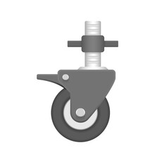 Caster Wheel Vector Icon. Anti Skid Swivel Type. Consist Of Rubber Wheel, Brake And Adjustable Screw. For Rolling To Move Trolley, Furniture, Scaffolding, Formwork And Temporary Working Platform.