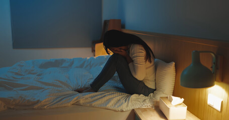 Wall Mural - woman feel depress in bedroom