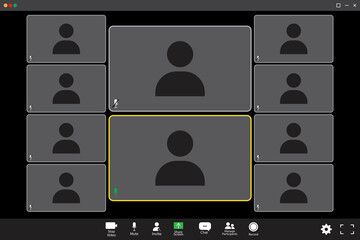 Poster - Zoom for ten participants. Digital communication. Video online conference. Two active participants. Stock image.