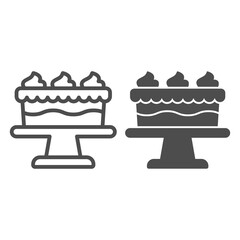 Fototapete - Cake with cream line and solid icon, Thanksgiving Day concept, sweet holiday biscuit sign on white background, Birthday cake icon in outline style for mobile concept and web design. Vector graphics.