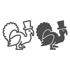 Poster - Turkey with a hat line and solid icon, Thanksgiving Day concept, Thanksgiving Bird sign on white background, Pilgrim Turkey Bird icon in outline style for mobile and web design. Vector graphics.