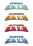 Fototapeta  - Four typography designs of seasonal sale of spring, summer, autumn and winter.