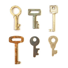 Wall Mural - Old retro keys isolated on white