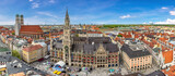 Fototapeta  - Munich Germany, high angle view panorama city skyline at Marienplatz new Town Hall Square