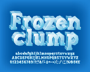 Fototapete - Frozen clump alphabet font. 3D cartoon ice letters, numbers and symbols. Uppercase and lowercase. Stock vector typescript for your typography design.