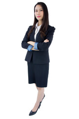 Wall Mural - Portrait of attractive young asian businesswoman isolated white background.