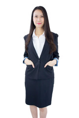 Wall Mural - Portrait of attractive young asian businesswoman isolated white background.