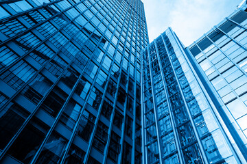 Leinwandbilder - Looking Up Blue Modern Office Building